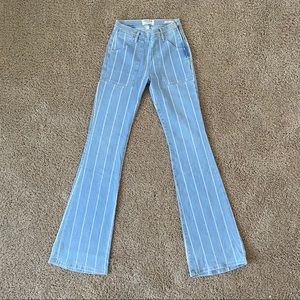 Light-wash Pinstripe Frame Demin Flare Jeans